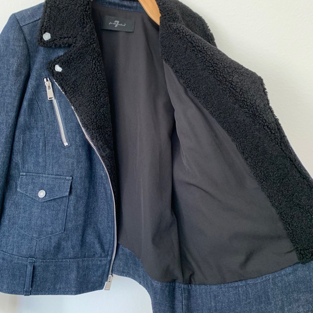 7 For All Mankind Denim Shearling Moto Jacket - Picture 11 of 11